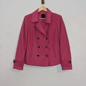 Women's Hot Pink Double-Breasted Wool Jacket Barbiecore Elle Woods Business Prof